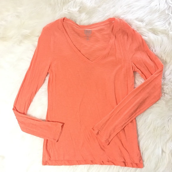 🧡Orange Long sleeve V-neck Thin Tee! 🧡 - Picture 2 of 2